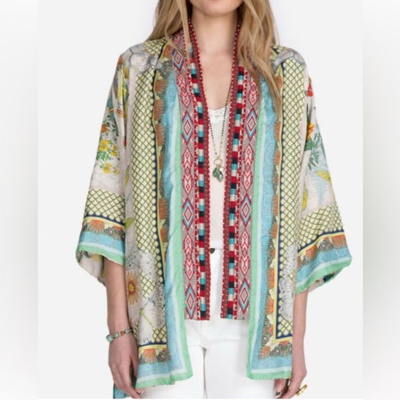 Stunning Johnny Was sz xl reversible kimono 100 percent silk beaded on one side - Picture 1 of 8